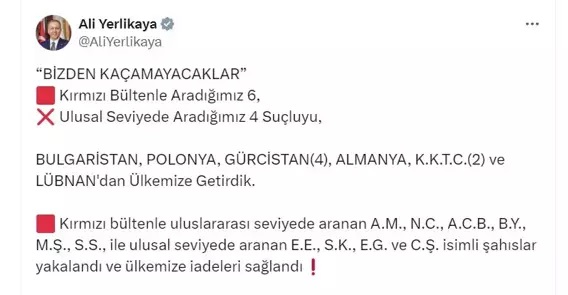 Kırmızı Bültenle Aranan 6, Ulusal Seviyede, 4 Suçlu Türkiye’ye Getirildi