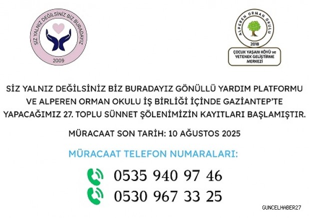 Gaziantep'te 27. Toplu Sünnet Şöleni Kayıtları Başladı