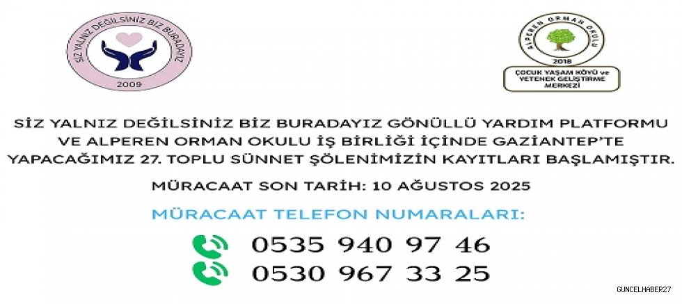 Gaziantep'te 27. Toplu Sünnet Şöleni Kayıtları Başladı