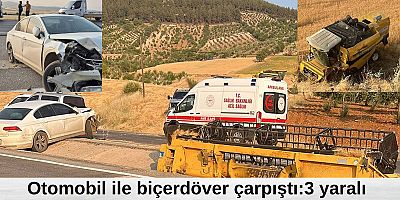 Gaziantep’te otomobil ile biçerdöver çarpıştı:3 yaralı