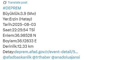 Hatay'da deprem oldu!