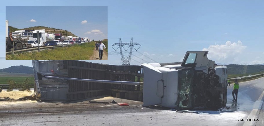 Gaziantep’te TIR devrildi, sürücü yaralandı