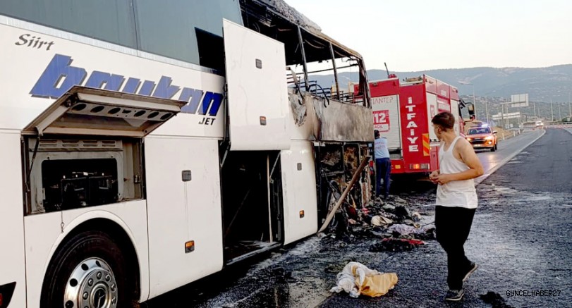 Gaziantep’te yolcu otobüsü yandı