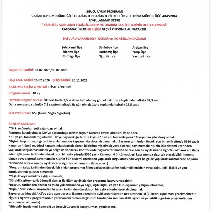 İŞGÜCÜ UYUM PROGRAMI! 80 KİŞİ ALINACAK!