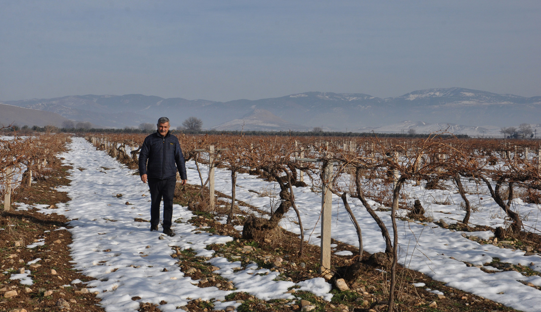 GAZİANTEP’TE YAĞAN KAR ÇİFTÇİNİN YÜZÜNÜ GÜLDÜRDÜ