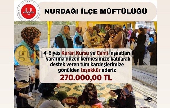 NURDAĞI’NDA KERMESTE 270 BİN LİRA BAĞIŞ TOPLANDI