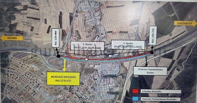 NURDAĞI OTOYOL ÇIKIŞI 45 GÜN TRAFİĞE KAPATILDI